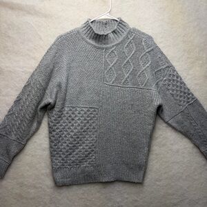 American Eagle Women’s Small Cable Knit Long Sleeve Gray Mock Neck Sweater